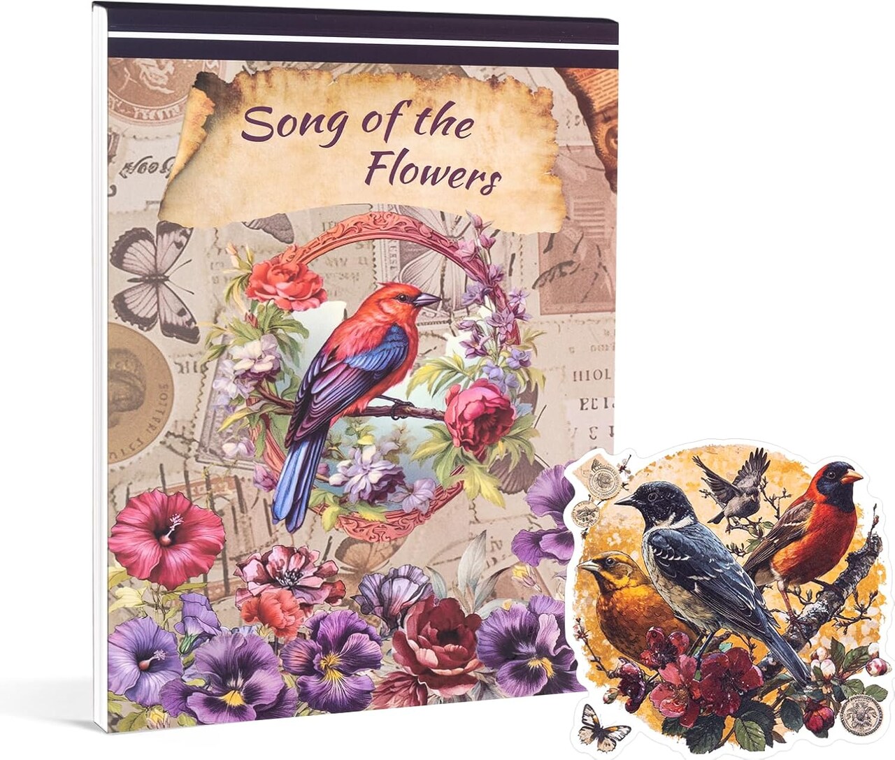 177 Pre-Cut Vintage Flower and Bird Scrapbook Sticker (Purple) 8.1 x 5.7 x 0.2 inches